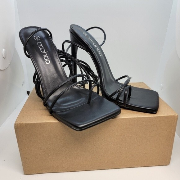 Boohoo black lace up heel sandal  size 5 gladiator shoes - Picture 1 of 9